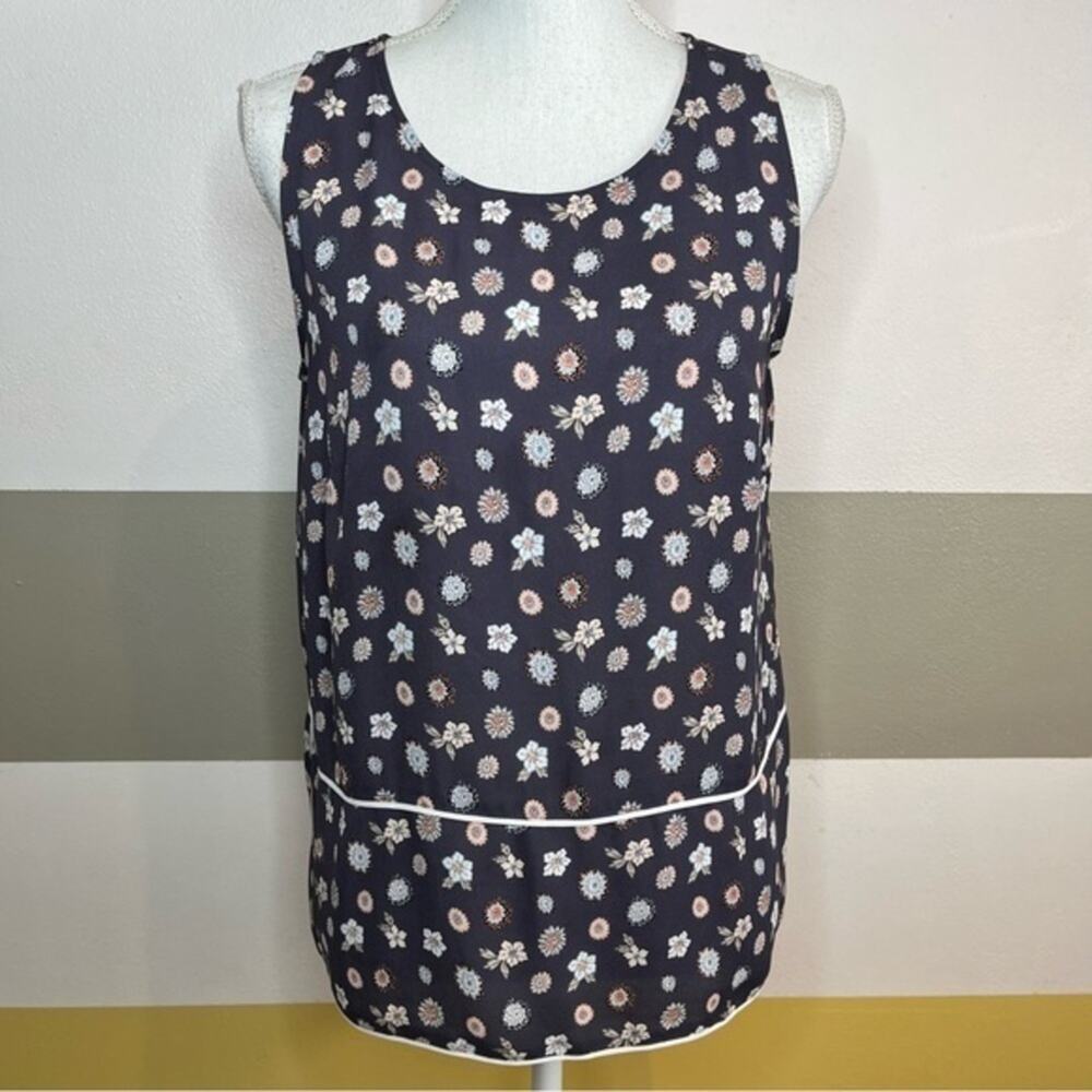 LOFT Womens Gray Business Modest Office Casual Floral Minimalist Light Tank Top